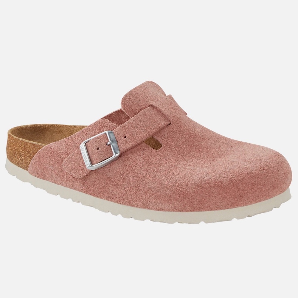 Birkenstock Boston Clay Pink Suede Slip-On Clogs, Size 39